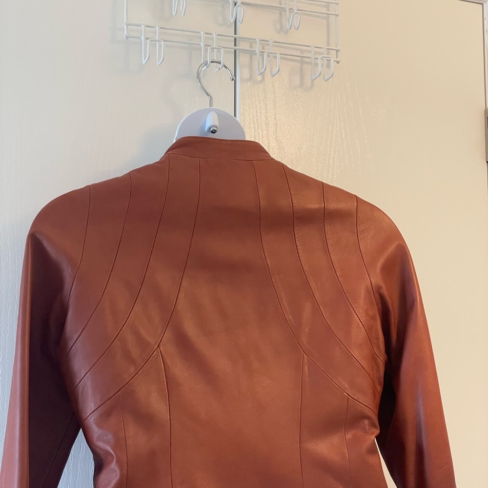 Women's Cognac Coloured Leather Jacket - Picture 4 of 9